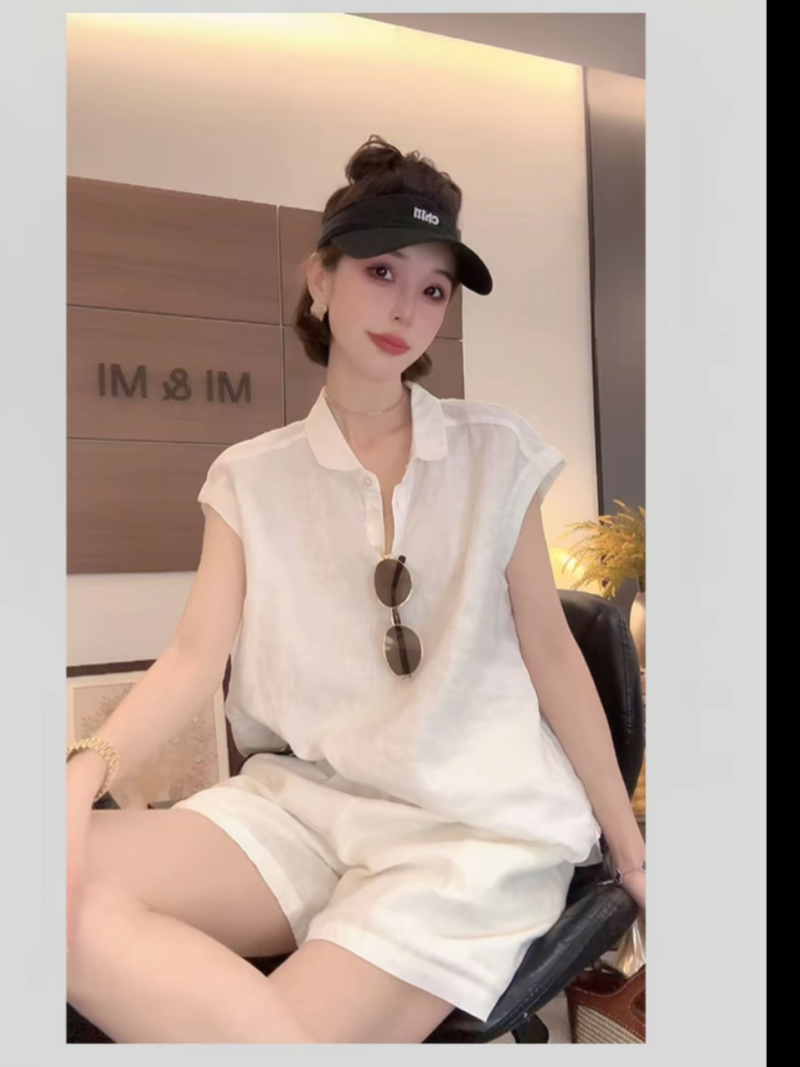 쌀 쌀 새 상점 여름 새로운 작은 대중 디자인 센스 폴로 칼라 반팔 셔츠 세트