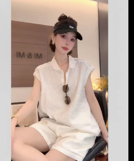 쌀 쌀 새 상점 여름 새로운 작은 대중 디자인 센스 폴로 칼라 반팔 셔츠 세트