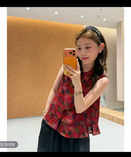 여름 새로운 단추 자카드 레트로 프릴 민소매 작은 셔츠 10 아세트산 바지 허리밴드 바지