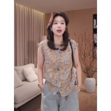 批发老琴私服宫廷华尔兹木耳边腰果花<b class='q'>衬衫</b>