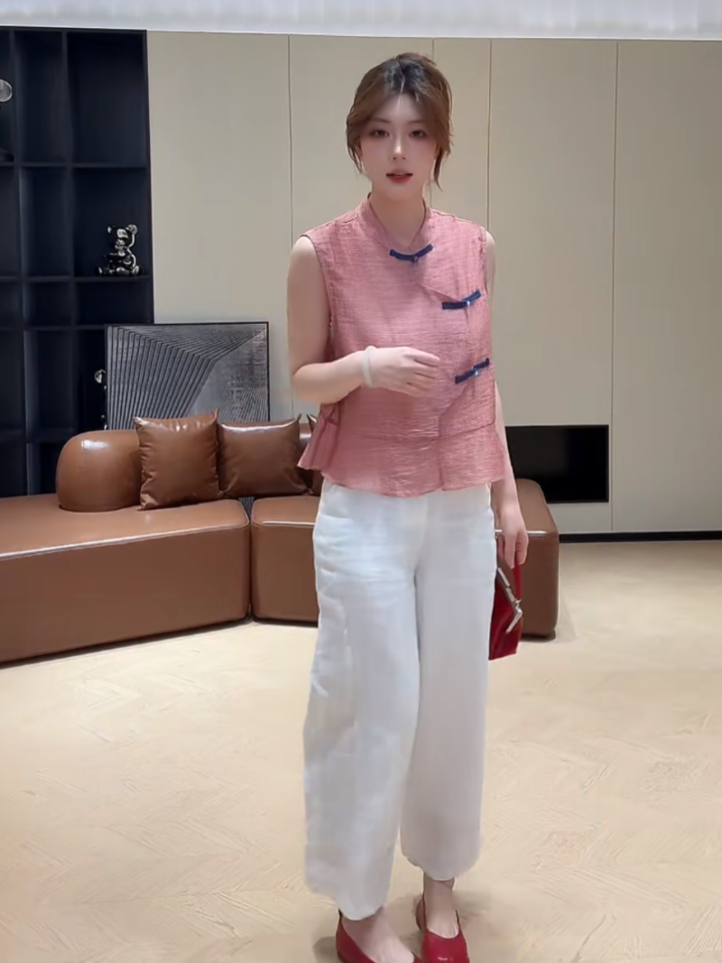연인 콩 추천 여름 레트로 꽃무늬 민소매 디스크 구두 루즈핏 작은 셔츠 패션 맨위 세트