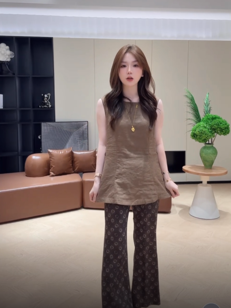 여름 프린트 레트로 하이웨이스트 마이크로 매운맛 슬림해 보이는 캐주얼 바지 한국 스타일 작은 키 바지 세트