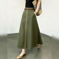 批发通勤风小众高腰A字半身裙女绿色长裙<b class='q'>百搭</b>显瘦高级感秋季新款