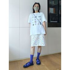 批发oddmaker彩色波点半身裙女夏季小个子高腰气质高腰a字白色短裙