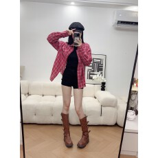 批发HuoHuo 莓果girl 宽松休闲长袖格纹衬衫女秋季新款2025<b class='q'>街头</b>风衬衣