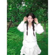 批发法式V领褶皱<b class='q'>衬衫</b>2025秋季新款设计感白色宽松百搭<b class='q'>长袖</b><b class='q'>衬衣</b>女