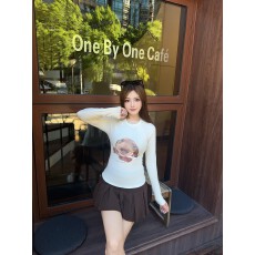 批发HuoHuo 妮味拿捏 圆领腊肠狗印花长袖<b class='q'>T</b><b class='q'>恤</b>女秋新款辣妹修身短上衣