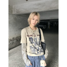 批发叛逃水手海盗印花条纹亨利领假两件<b class='q'>T</b><b class='q'>恤</b>