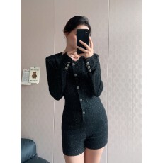 批发LULUSWINGS 叛逆富家千金 法式小香风一体式连衣<b class='q'>裤</b>弹力修身连体衣