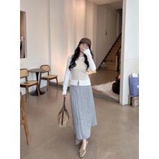 批发区区欧阳allgrey铁塔日落人字纹复古西装绑带直筒百褶长裙女