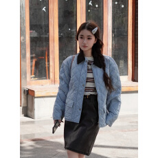 批发棉服2025<b class='q'>秋</b>季新款巴恩风拼接领菱格纹外套女