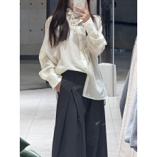 批发RECOIN R1C木耳边领抽绳系带<b class='q'>衬衫女</b>士2025新款独特超好看单穿衬衣