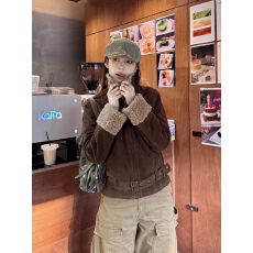 批发LINY LIBERTY 25AW 复古巴恩风麂皮夹棉加厚外套女短款<b class='q'>夹克</b>棉衣