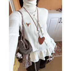 批发chaoschaos 百搭叠穿感 条纹高领假两件荷叶边拼接保暖<b class='q'>打底衫</b>