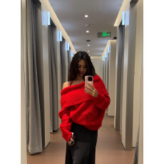 Hotdog 热狗很辣 月下芙蓉秋冬氛围感针织上衣挂脖一字肩毛衣