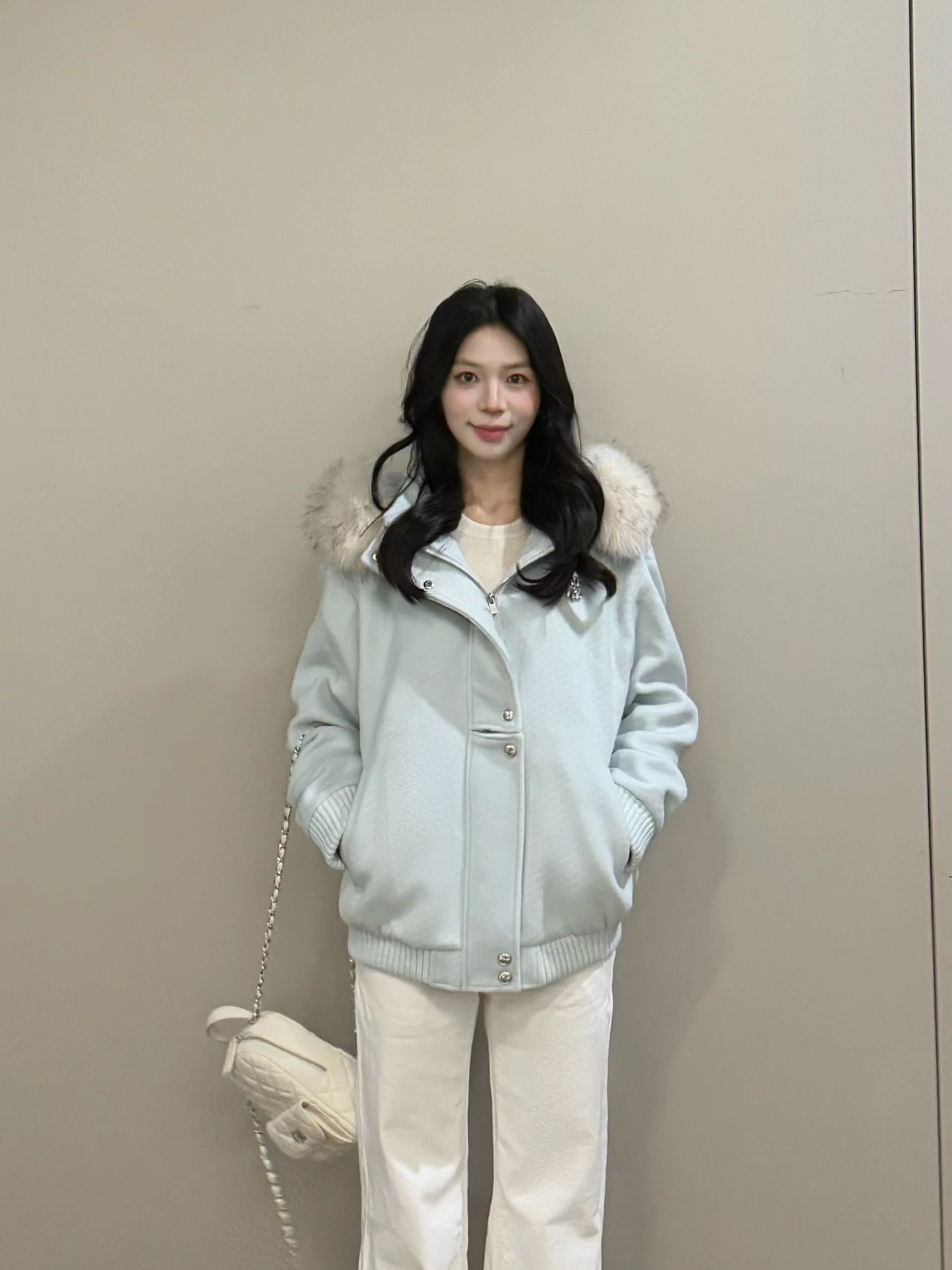 qdqd 달콤함 귀여운 바람 파란색 후드 스탠드 칼라 모직 외투 가을 겨울 솜을 넣은 두꺼운 보온 긴팔 맨위