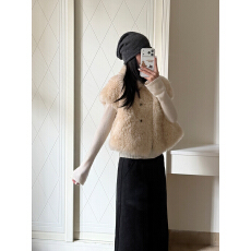批发Siiooye 代官山 皮毛一体环保皮草马甲/小斗篷毛毛外套短上衣坎肩