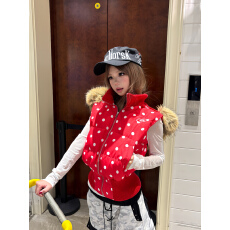 批发自制美式波点满印毛领棉<b class='q'>马甲</b><b class='q'>男</b>女秋冬宽松百搭休闲叠穿外套