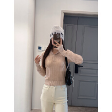 Red Nail 浪漫佩纳斯绞花气质百搭精致甜美时尚小翻领针织上衣女