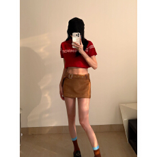 批发复古百搭麂皮绒腰带短裙裤女秋冬美拉德休闲半身裙