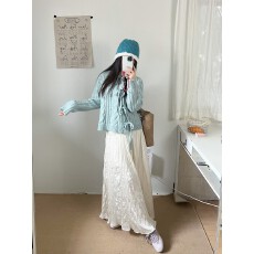 批发区区欧阳'杜塞画廊'高智女神裙！氛围感缎面压褶大裙摆A字半身裙