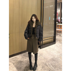 批发区区欧阳te调橄榄绿'私服skirt!重磅老钱感立裁羊毛A字腰带半身裙