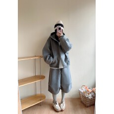 批发獨特褶皱设计连帽外套中<b class='q'>裤</b>套<b class='q'>装</b>