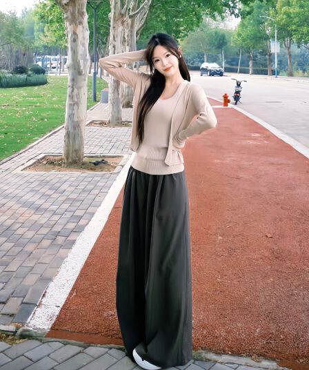 awmumu 오래된 돈 바람 캐주얼 긴 바지 여성 봄 새로운 루즈핏 도루 센스 하이웨이스트 디자인 센스 플리츠 와이드 레깅스 바지