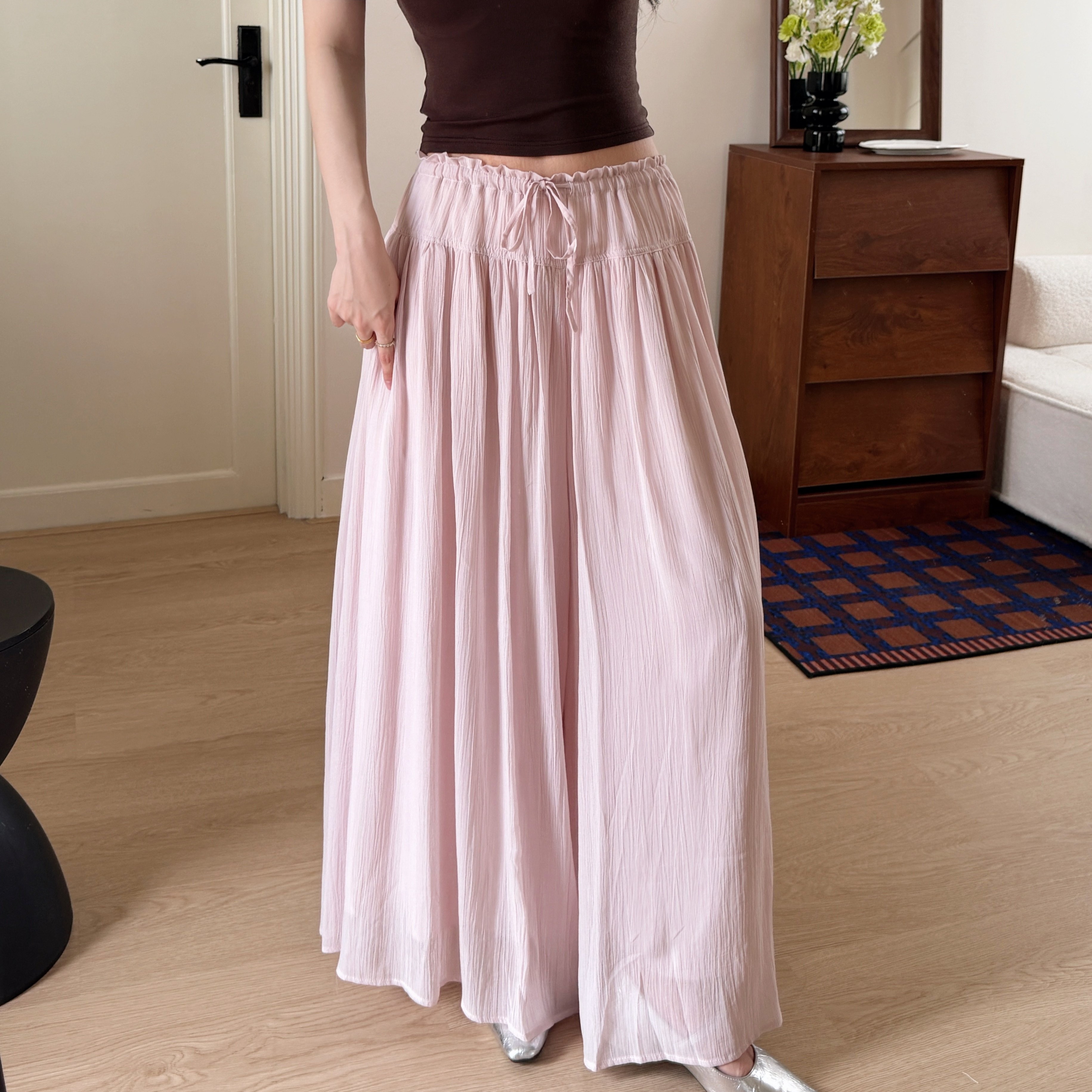 im ~까지 구름 바지 느긋한 도루 가을 센스 치마바지 여성 Xiamu 귀 핀치 Pleat 캐주얼 바지 루즈핏 슬림해 보이는 와이드 레그 팬츠