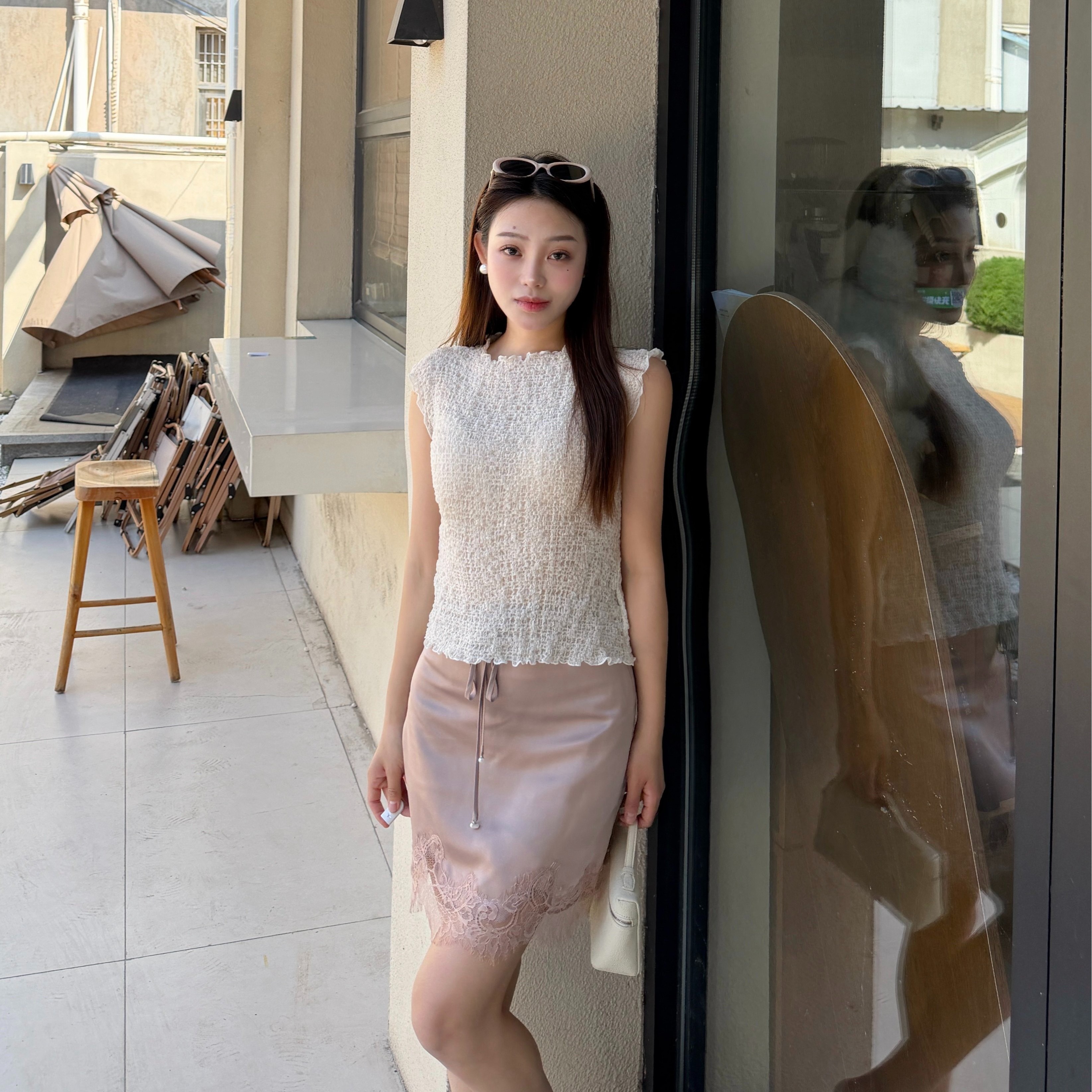로얄 자매 세트 염색 품격 바람 펌프 로프 허리 머리 레이스 홀로우 아웃 밑단 타이트 스커트 반신 스커트 여성 여름