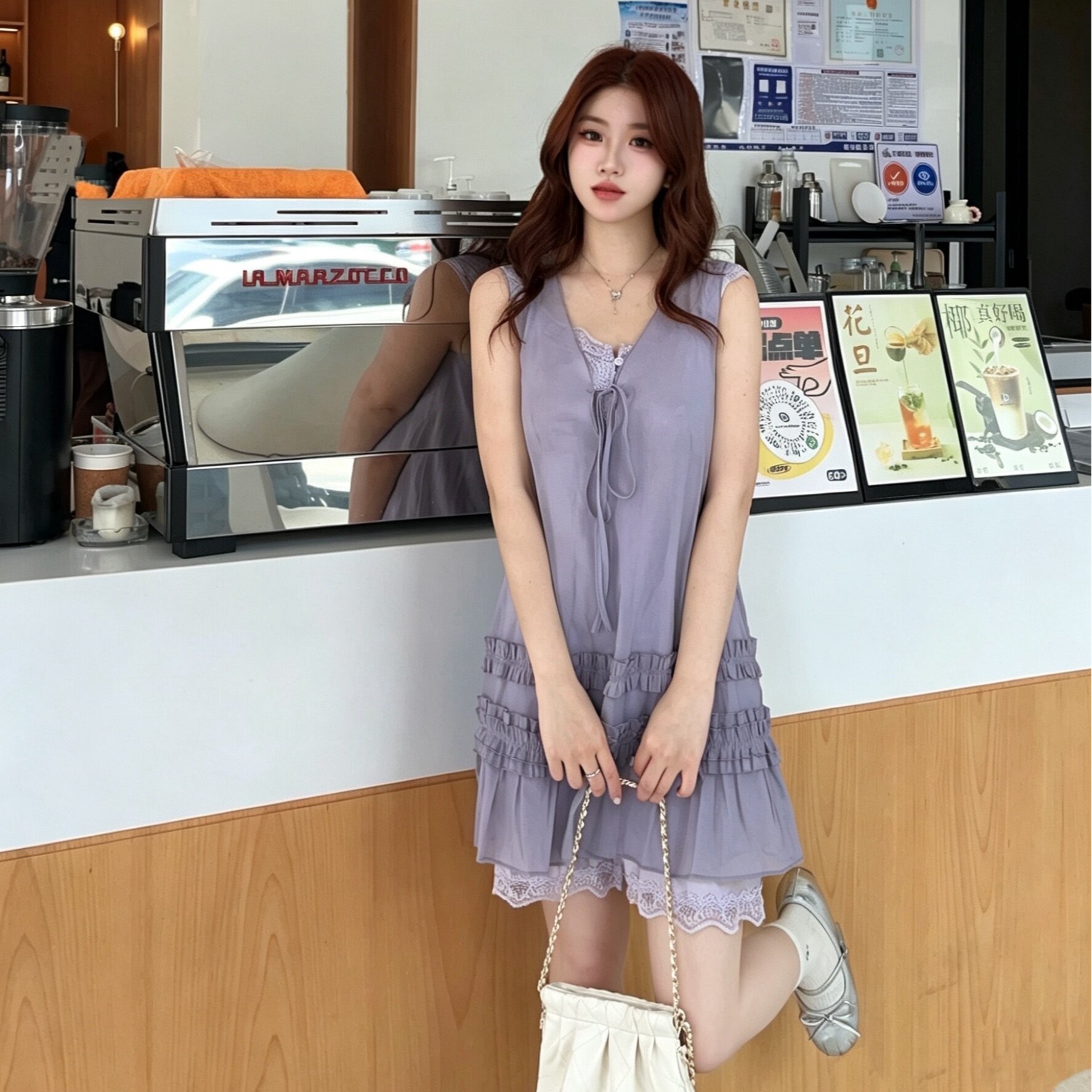 한 번 작은 짭짤한 한 부서 품격 보라색 민소매 조끼 여성 드레스 여름 작은 키 디자인 센스 미니 스커트 치마