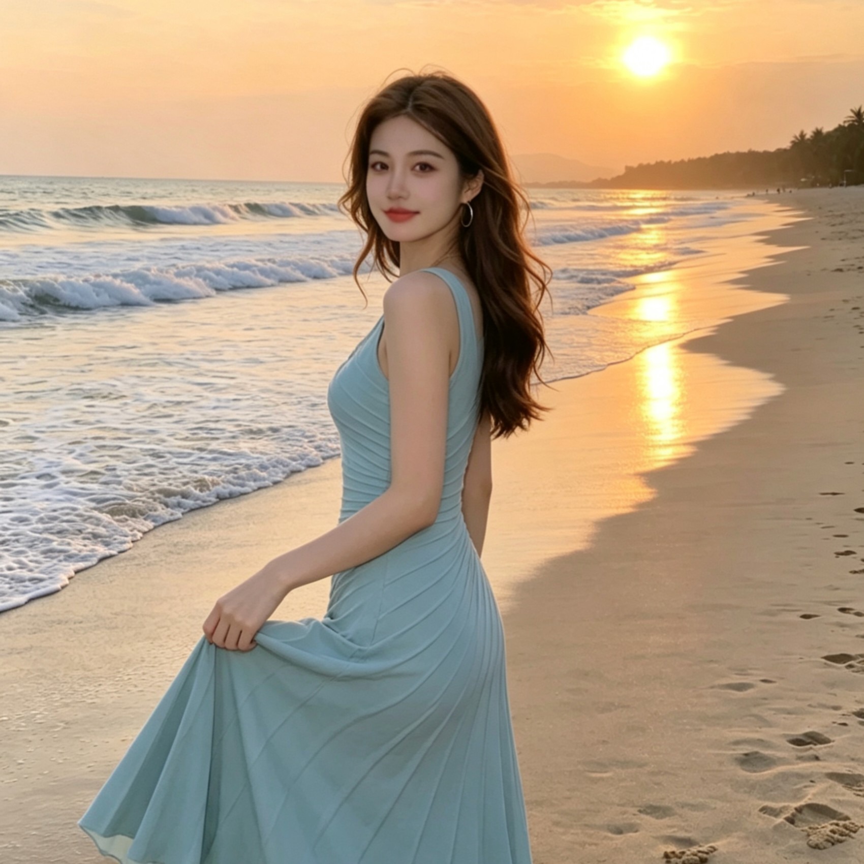 barb chill 갤러리 봐라. 전시회 프랑스식 민소매 드레스 롱 스커트 여성 여름 5 월 1 일 여행 니트 원피스