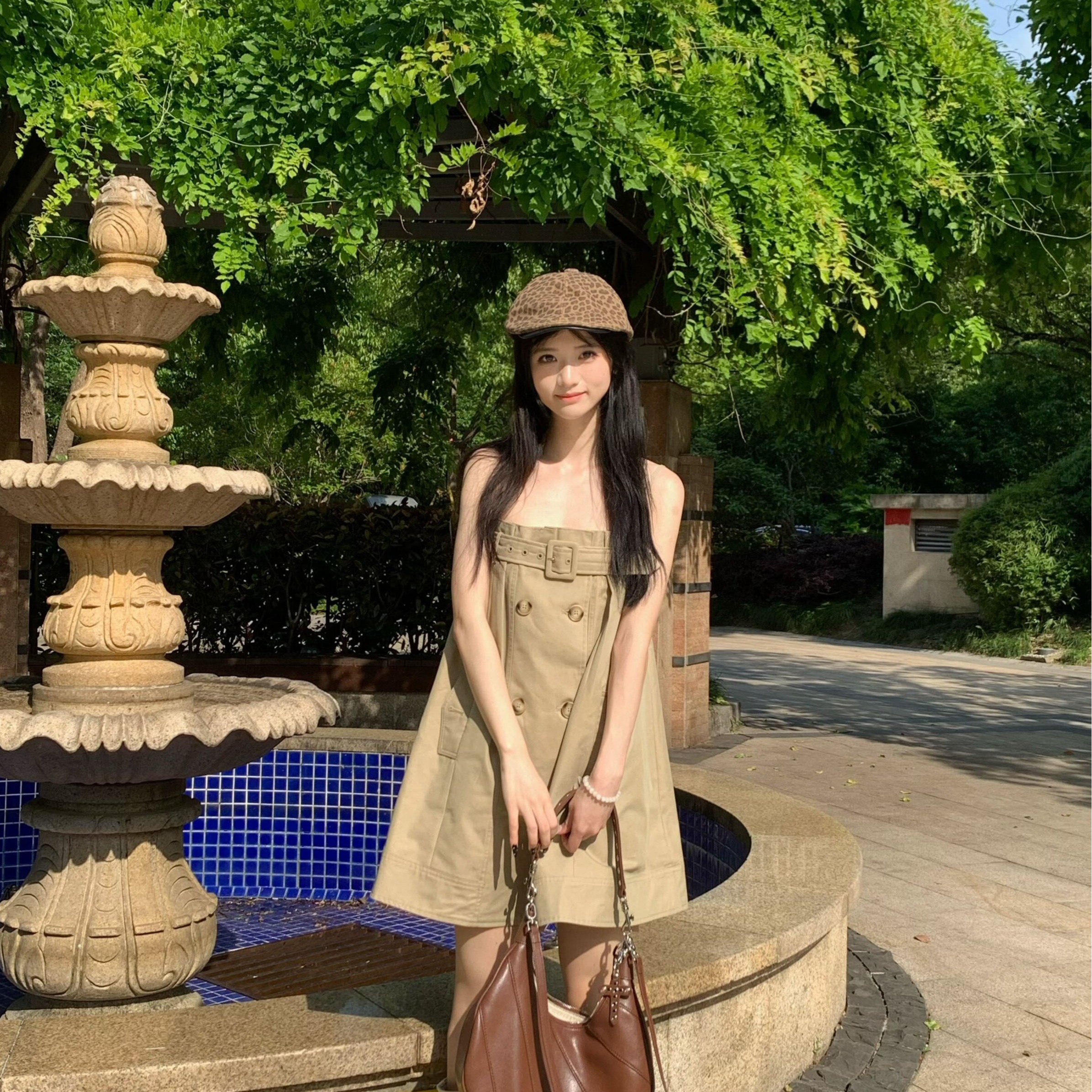 한 좋은 달콤한 warden edge 카키 색 여성 드레스 여름 디자인 센스 작은 대중 한 마디 슬립 드레스 핫걸 미니 스커트