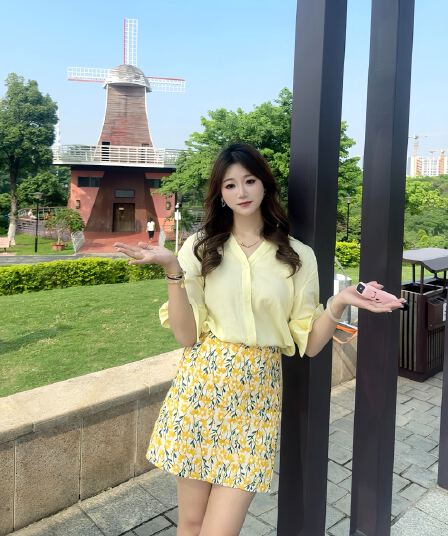 pusumede 계절풍 독백 라이 경기 서울 아마 V넥 5 점 소매 여성 셔츠 루즈핏 캐주얼 출퇴근 셔츠