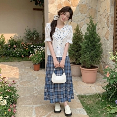 批发TOROON中纺原版<b class='q'>正品</b>～韩系荷叶边衬衫格子半身裙两件套2026夏新款