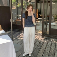 批发吵吵家高级感白色抽绳休闲<b class='q'>裤</b>女2026夏季高腰垂感山本<b class='q'>裤</b>阔腿花苞<b class='q'>裤</b>
