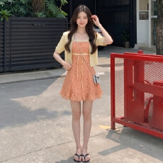 批发JMSHOP 小漫夏曲 法式碎花吊带<b class='q'>连衣裙</b>夏季天丝亚麻防晒开衫<b class='q'>两件套</b>