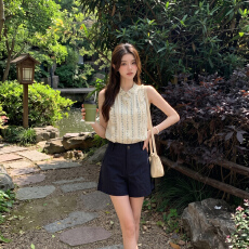批发OIOI ESSE｜30%亚麻高腰裤女夏季老钱少女感休闲通勤时尚小<b class='q'>短裤</b>