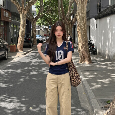 批发0123start 美式blokette球衣t恤女复古条纹运动风世界杯<b class='q'>短</b>袖上衣