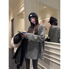 批发像一件粗针毛衣一样的加厚条纹<b class='q'>T</b><b class='q'>恤</b>宽松韩系