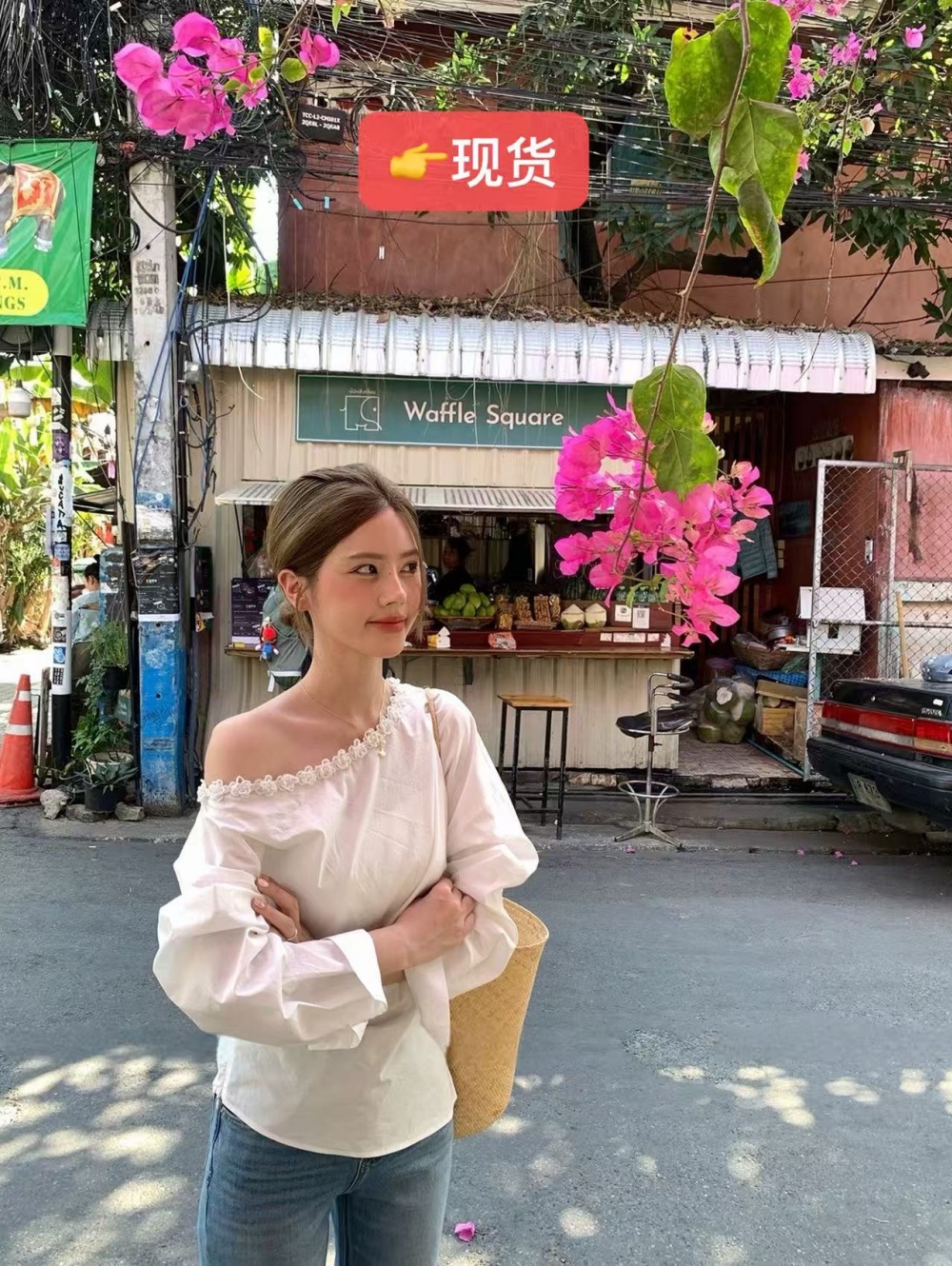 정가 감소되지 않음 한 부서 새로운 품격 고급 센스 화이트 비스듬한 어깨 셔츠 몸매 가꾸기 맨위