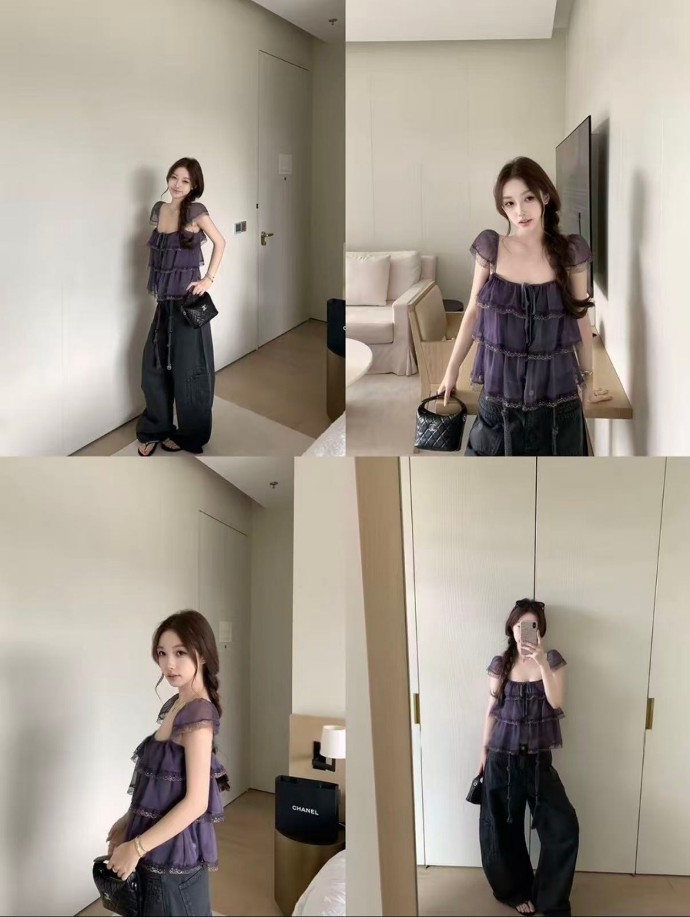 정가 감소되지 않음 팬 바다 리건 프릴 레이스 계층의 감각 작은 날다 소매 광장 칼라 슬립 맨위