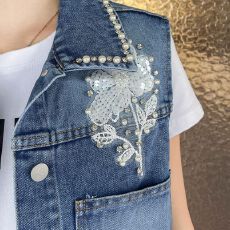 批发2026春<b class='q'>夏</b>爆款打钻钉珠重工流苏牛仔短外套时尚绣花工艺嵌花