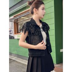 批发2026春<b class='q'>夏</b>爆款钉珠重工流苏牛仔短外套时尚绣花工艺肩花