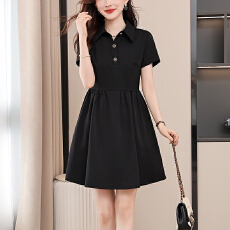 批发夏季黑色时尚大码连衣裙女2026新款赫本风洋气简约收腰显瘦小黑裙