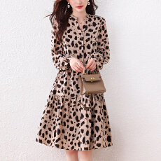 批发<b class='q'>欧洲站</b>时尚胖mm大码<b class='q'>连衣裙</b>子2025秋季新款豹纹休闲遮肚显瘦女装