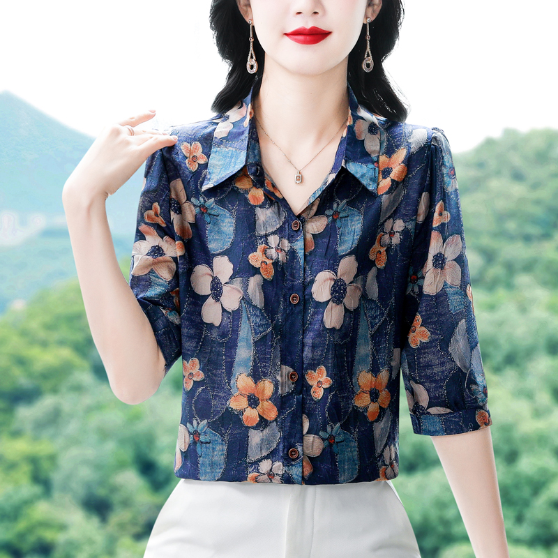 실사 지금 2026 여름 드레스 새로운 품격 우아함 패션 꽃무늬 셔츠 7부 소매 캐주얼 다용도 맨위