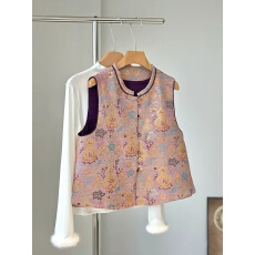 批发紫色新中式国风织金提花盘扣马甲女年轻改良唐装<b class='q'>百搭</b>无袖外穿背心