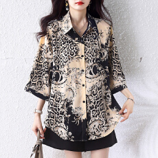 批发实拍大码女装2026新款<b class='q'>真丝</b>气质宽松显瘦印花<b class='q'>衬衫</b>女休闲上衣