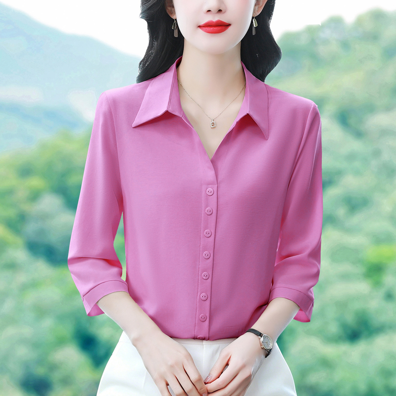 실사 색상 추가 2026 여름 드레스 새로운 폴로 칼라 얇은 스타일 셔츠 7부 소매 캐주얼 다용도 어머니 드레스 맨위